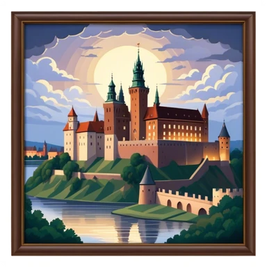 Cinematic Realistic Wawel Castle Landmark Emoji, depicted with the historic royal castle rendered with intricate detail and dramatic, majestic lighting. sticker