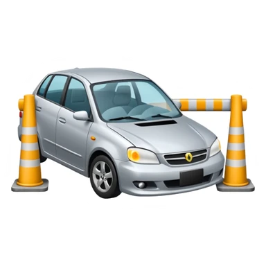 car crashed to a trafic barrier barrier in front of car and car front panel broken sticker