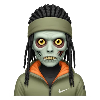 a zombie with black dreads and a nike jacket and nike ski mask on his head sticker