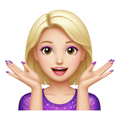 girl with nailpolish with sparkles and excitement sticker