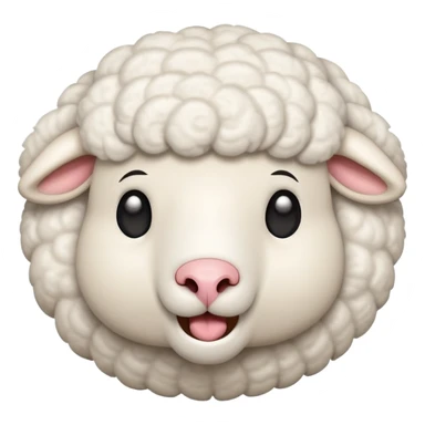 An emoji of a sheep with its mouth open, making a 'mee' sound. The sheep has fluffy white wool and expressive eyes, with a cute and playful design sticker