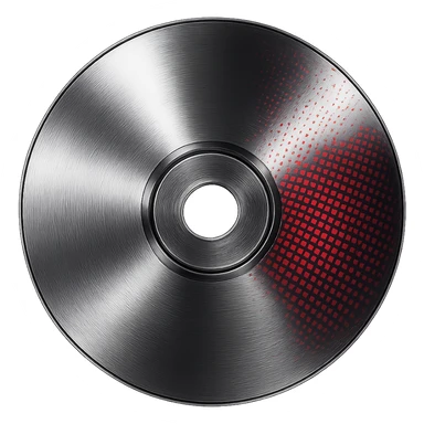 A minimalist CD disc with dot pattern, glowing effect, red color sticker
