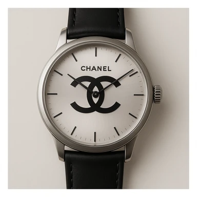 a classic wristwatch with the Chanel double C logo on the face, sophisticated design sticker