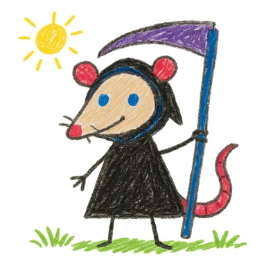 cute cartoon possum dressed up like a grim reaper sticker