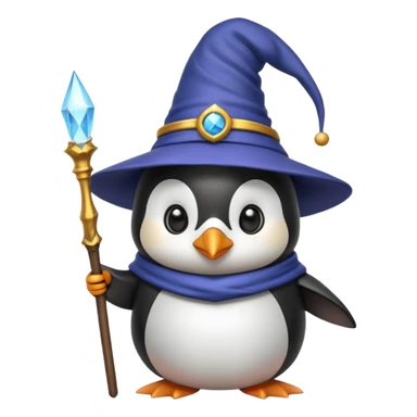 A penguin that has a wizard hat and wand sticker