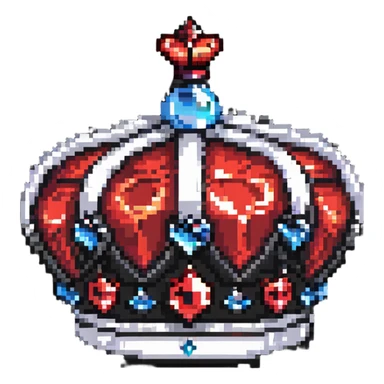black crown with large red jewels, pixel art style, only black and red colors, no other colors sticker
