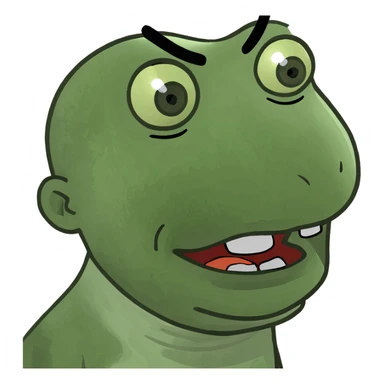 mischievous green blobby emoji with slime trails, exaggerated features, silly face, capturing messy fun spirit of AI slop like Slimer from Ghostbusters sticker