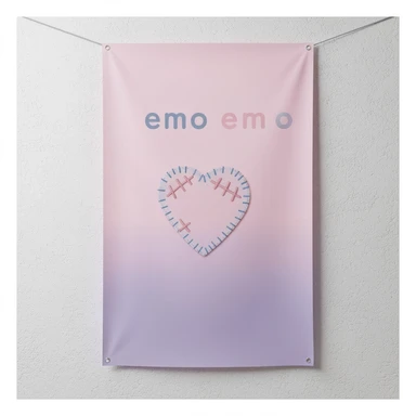 pastel emo banner with stitched patch, cute, expressive, minimal sticker