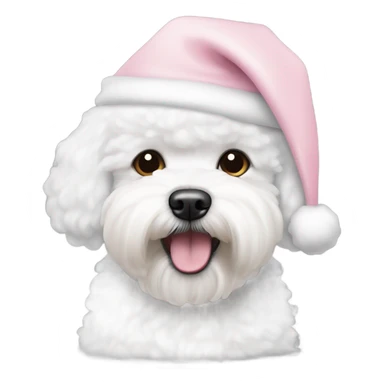 bichon frise with a light pink santa hat sticker