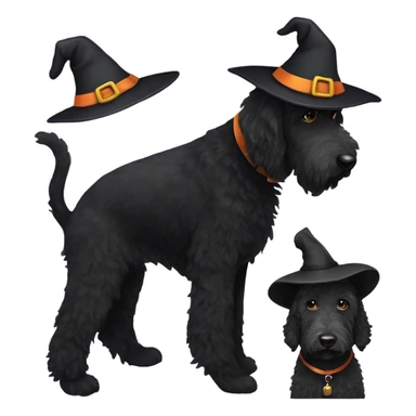 Black labradoodle wearing a witch hat  sticker