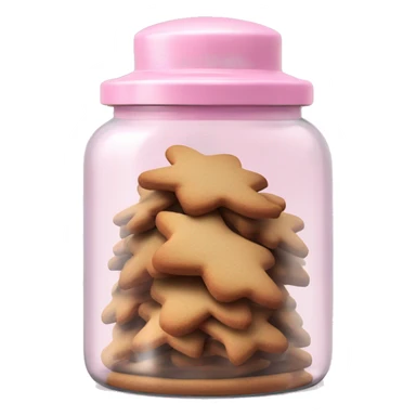 Realistic glass cookie jar with light pink lid full of gingerbread cookies isolated.  sticker