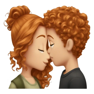 ringlet ginger hair girl kissing brown messy hair boy with lents sticker
