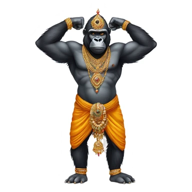 gorilla with indian jewellery and south indian trditional wear, humanoid, full body, muscular sticker