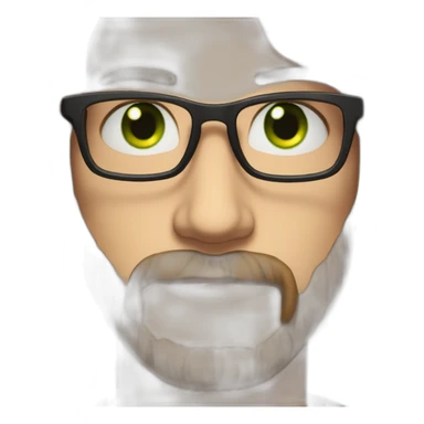 A serious and young guy with long, slightly wavy brown hair, green eyes, fairly thin black glasses and a fairly thin and small beard sticker