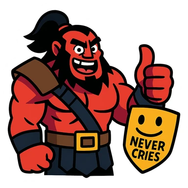 A cartoonish Dota 2 hero (like Axe) giving a thumbs-up to a player who never cries sticker