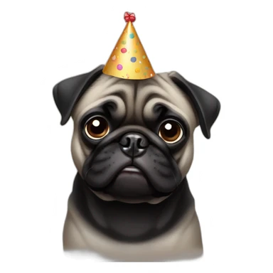 pug and black pug wearing birthday hat sticker