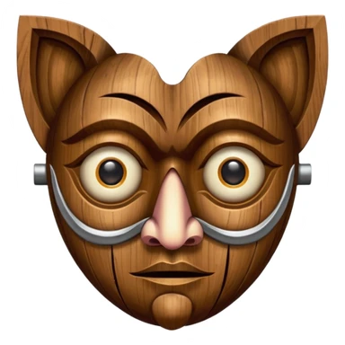 Wooden Mask, Brown carved wood face with hollow eyes. sticker