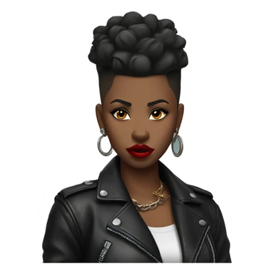Baddie black girl Mohawk leather jacket hoop earrings red lipstick  sticker