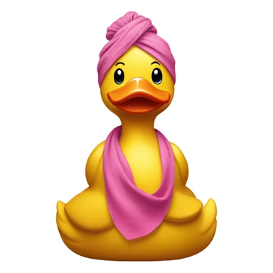 Side view of yellow rubber duck with a pink bandana doing yoga, hands together  sticker