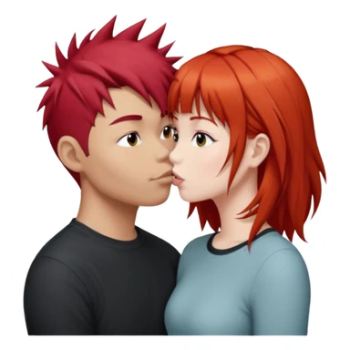 Asian Spiky short red hair  guy kissing redhead white girl with bangs long hair  sticker