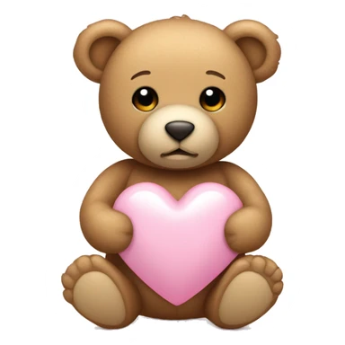 tan teddy bear holding a light pink heart sticker