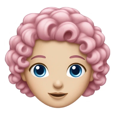 White girl with blue eyes, curly pink hair, and pink eyebrows sticker