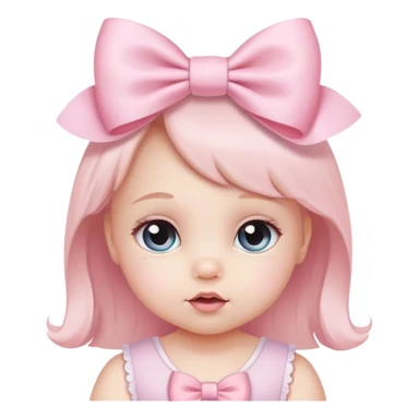 a baby girl with a pastel pink bow sticker