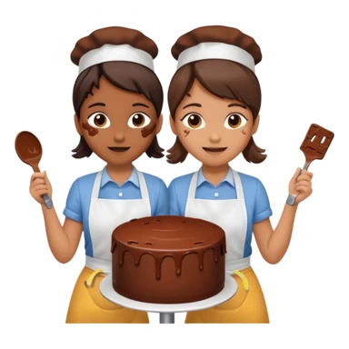 A chocolate cake being made by two young girls sticker