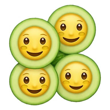 happy emoji with green cucumber slices as eyes sticker