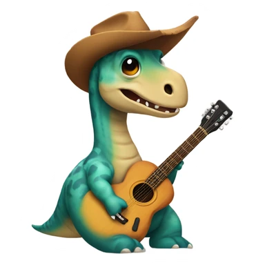 bronchiosaurus with a guitar wearing a cowboy hat sticker
