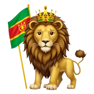 Lion of Judah symbol, majestic lion with royal regalia and Ethiopian flag sticker