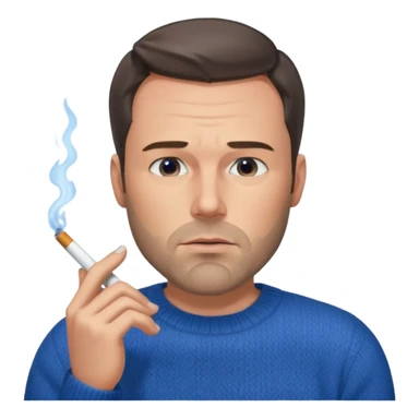 Ben Affleck looking tired holding a cigarette while wearing a blue sweater sticker