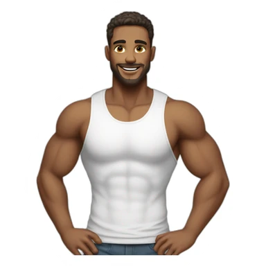 male fit body in a white top tank sticker