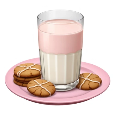 glass of milk, ginger cookies on a pink plate sticker