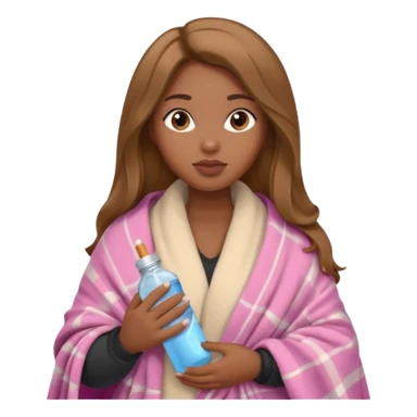 Curvy, light brown long hair, pretty black girl light pink lipgloss wrapped in blanket holding a brown cigarette and water bottle  sticker