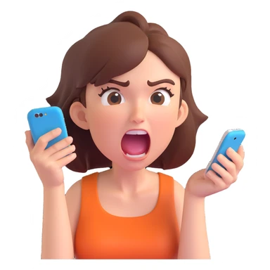 furious girl yelling into a smartphone, intense facial expression, energetic sticker