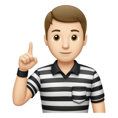 A calm referee with striped shirt, pointing clearly toward the field. sticker