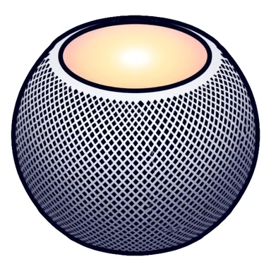 Modern Apple HomePod mini smart speaker, spherical compact design with touch interface on top, minimalist aesthetic sticker