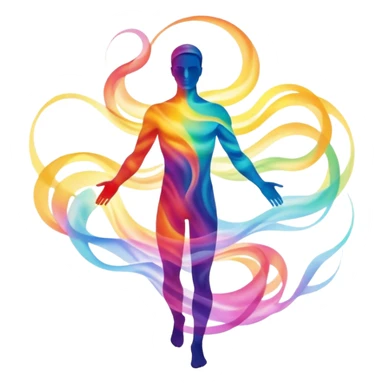 Male silhouette composed of ethereal flowing energy waves, abstract style aura forming the shape of a man, no facial features sticker