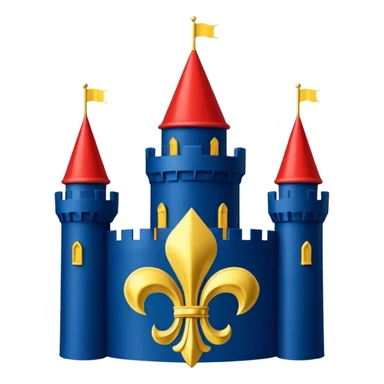  flag with 4 boxes: gold fleur-de-lis on deep blue/black; green, yellow, red stripes in upper right and lower left with green star in upper right; yellow castle on red in lower right. Flat vector, clean, high contrast, clear at small size. sticker