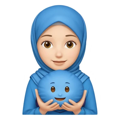 white pretty woman with hijab holding a blue cushion emoji sticker
