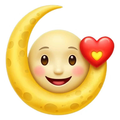 Smiling moon holding glowing heart sticker