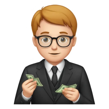 A cunning man in glasses counting money sticker