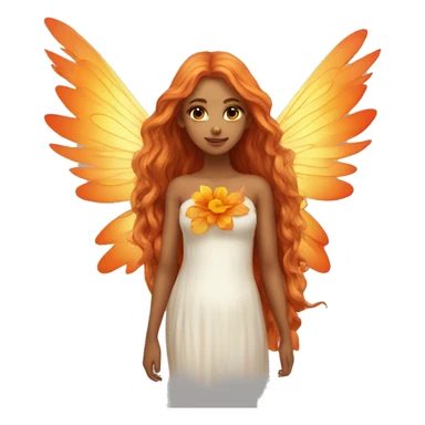 big wings, flower, Beautiful, fairy, gold, orange,red, long hair sticker