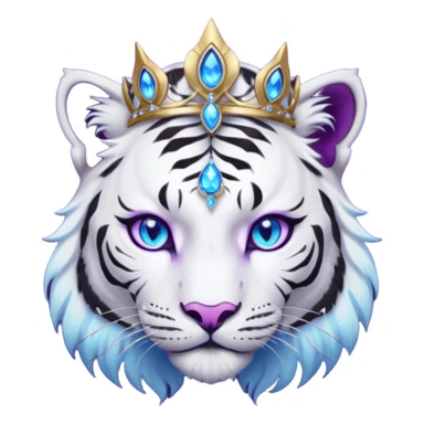 ESO Female white/black tiger khajiit leader of the umbral rose, glowing blue eyes, glowing blue 'third eye' gem; purple gem silver tiara sticker