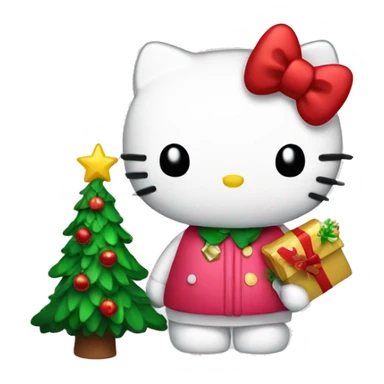 Hello kitty holding a Christmas tree sticker