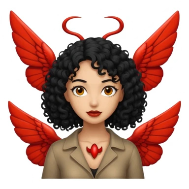 A woman with a curly black hair meeting mothman sticker