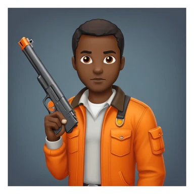 Create a black man carrying and orange gun sticker