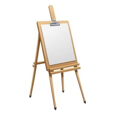 Minimalistic flat vector icon, iOS style, thin black contour on white background. Easel with a paper sheet and a pencil leaning against it. No text, no shadows sticker