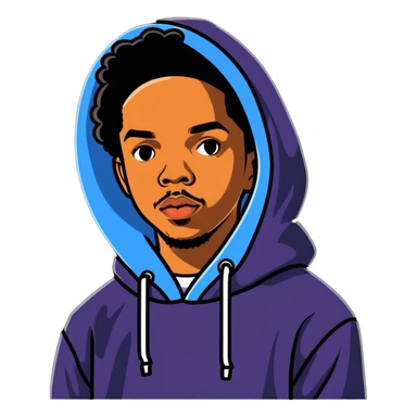 Earl Sweatshirt with hoodie and his distinctive look sticker